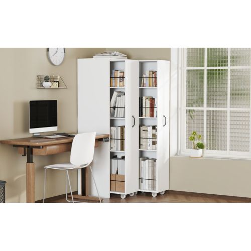 Bibliothèque-20kg/étagère-roulettes Silencieuse-réversibles Gauche/droite-armoire Polyvalent-blanc