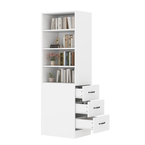 Étagère Étroite-avec 3 Tiroirs Et Étagères Réglables-armoire Haute H180cm-rangement Flexible-blanc
