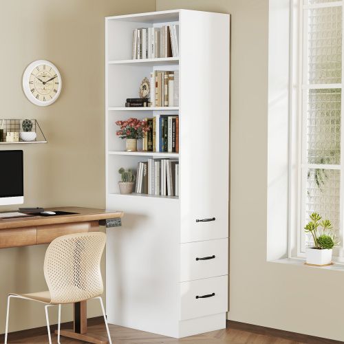 Étagère Étroite-avec 3 Tiroirs Et Étagères Réglables-armoire Haute H180cm-rangement Flexible-blanc