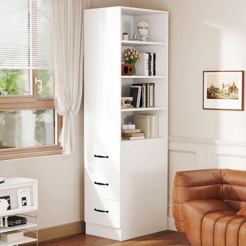 Étagère Étroite-avec 3 Tiroirs Et Étagères Réglables-armoire Haute H180cm-rangement Flexible-blanc