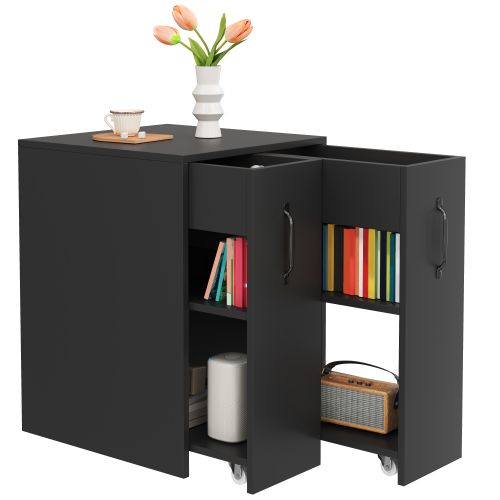 Bibliothèque à Roulettes-buffet Mobile-protections De Bords-adapté Aux Petits Espaces-noir