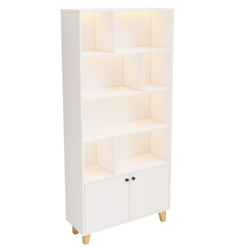 Bibliothèque LED Avec Éclairage Réglable-vitrine-rangement 7 Compartiments-blanc