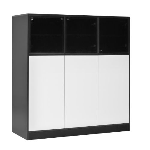 Buffet-meuble De Cuisine-rangement 14 Cases-3 Portes Vitrées-3 Portes Blanches-blanc