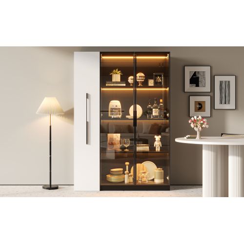 Meubl à Roulettes-vitrine 110,5x35x160 Cm-avec Porte Vitrée Et Éclairage LED-noir