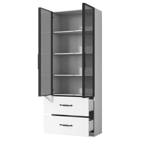 Vitrine LED 60×40×160 Cm-en Verre-meuble Multifonctionnel Avec Éclairage Et Tiroirs-blanc