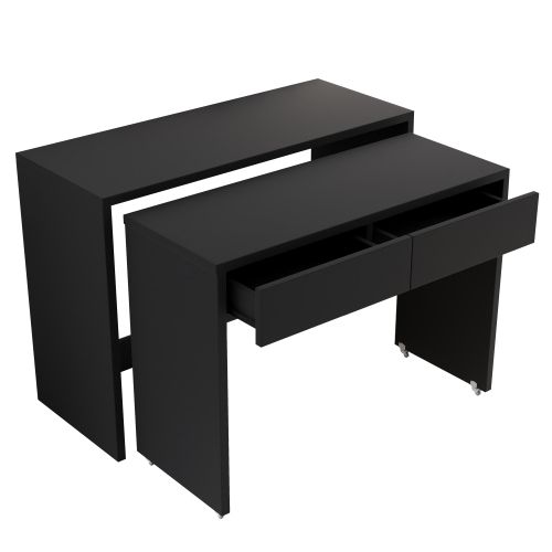 Bureau-étagère-bureau Compact 2 En 1-extensible-équipé De Roulettes-table Pliable-noir