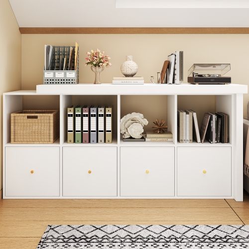 Bureau D'angle-plateau Pivotant à 360°-configuration En L Ou Droite-en Mdf-4 Tiroirs-blanc