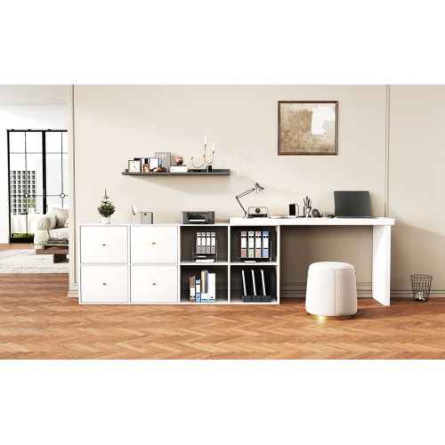 Bureau D'angle-plateau Pivotant à 360°-configuration En L Ou Droite-en Mdf-4 Tiroirs-blanc