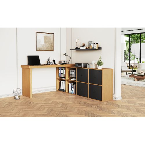 Bureau D'angle-plateau Pivotant à 360°-configuration En L Ou Droite-en Mdf-4 Tiroirs-naturel