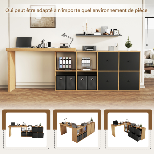 Bureau D'angle-plateau Pivotant à 360°-configuration En L Ou Droite-en Mdf-4 Tiroirs-naturel