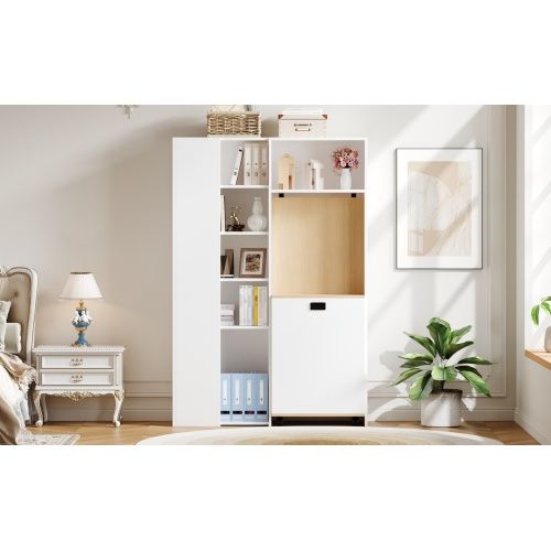 Bureau Pliant-bibliothèque Bureau 2-en-1 Avec Prises Intégrées-sécurité Anti-basculementblanc