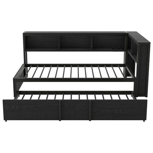 Lit Gigogne 90x200 Cm - En Métal - LED Et Ports USB - Noir