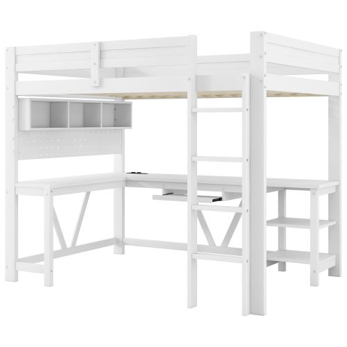Lit Mezzanine 90 X 200 Cm-lit Enfant Avec Bureau-éclairage LED Et Station De Recharge-en Bois-blanc