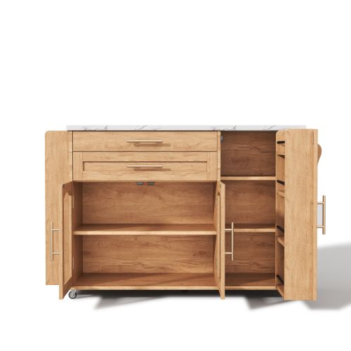 Îlot De Cuisine Mobile-desserte Avec Plan De Travail Pliable-chariot De Cuisine-portes En Verre-bois