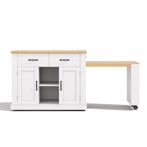 Îlot De Cuisine Mobile-desserte De Cuisine Avec Table à Manger Extensible-étagères Réglables-blanc