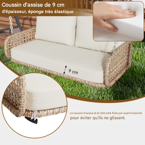 Suspension D'extérieur En Rotin Pe-320kg De Charge, Coussins 9cm-pour Jardin/terrasse-beige