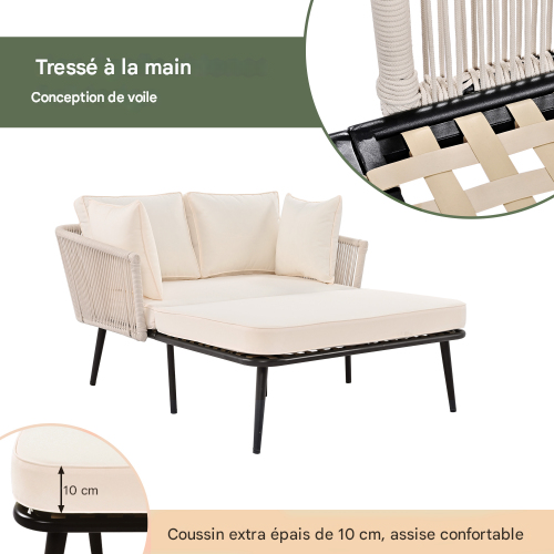 Transat D'extérieur Avec Coussin 10cm - Acier Galvanisé, Charge 320kg-pour Jardin/terrasse-beige