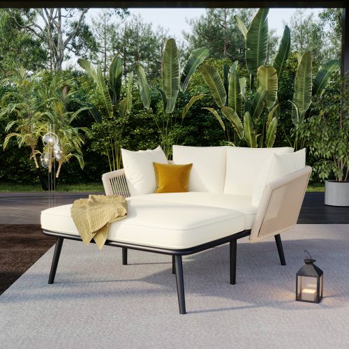 Transat D'extérieur Avec Coussin 10cm - Acier Galvanisé, Charge 320kg-pour Jardin/terrasse-beige