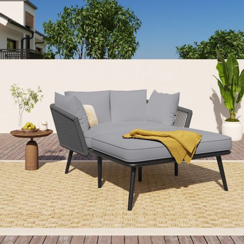 Transat D'extérieur Avec Coussin 10cm - Acier Galvanisé, Charge 320kg-pour Jardin/terrasse-gris