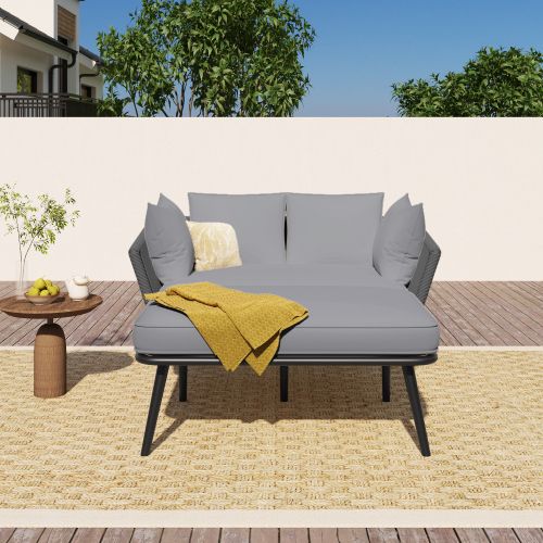 Transat D'extérieur Avec Coussin 10cm - Acier Galvanisé, Charge 320kg-pour Jardin/terrasse-gris