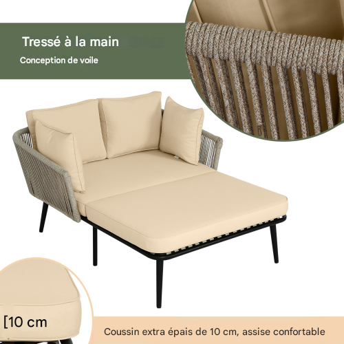 Transat D'extérieur Avec Coussin 10cm - Acier Galvanisé, Charge 320kg-pour Jardin/terrasse-kaki