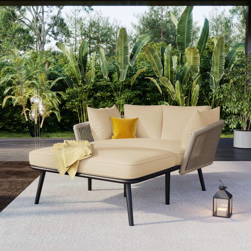 Transat D'extérieur Avec Coussin 10cm - Acier Galvanisé, Charge 320kg-pour Jardin/terrasse-kaki