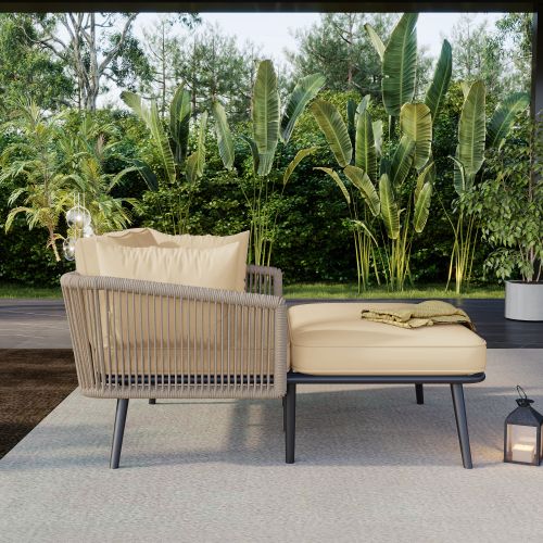 Transat D'extérieur Avec Coussin 10cm - Acier Galvanisé, Charge 320kg-pour Jardin/terrasse-kaki