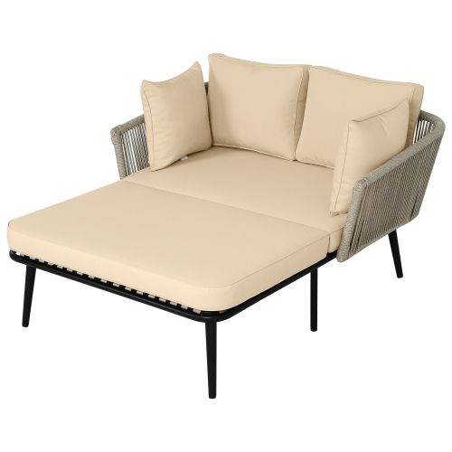 Transat D'extérieur Avec Coussin 10cm - Acier Galvanisé, Charge 320kg-pour Jardin/terrasse-kaki