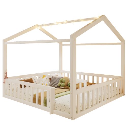 Lit Cabane 2X 90x190 Cm - Structure En Pin - Blanc