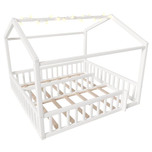 Lit Cabane 2X 90x190 Cm - Structure En Pin - Blanc