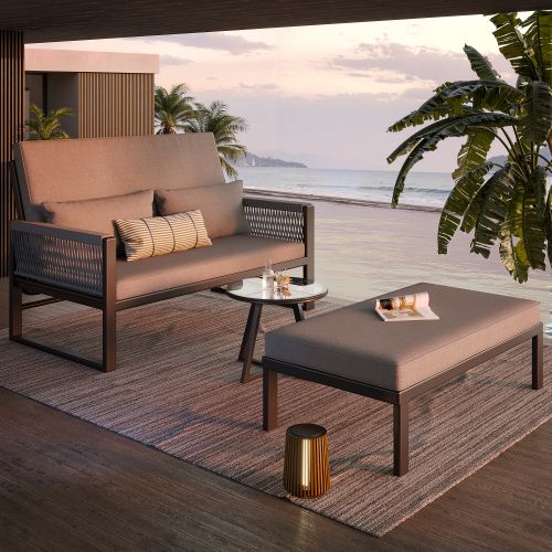 Canapé D'extérieur 2-4 Places Avec 1 Table En Verre-canapé De Jardin-résistant Aux Uv-gris