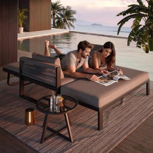 Canapé D'extérieur 2-4 Places Avec 1 Table En Verre-canapé De Jardin-résistant Aux Uv-gris