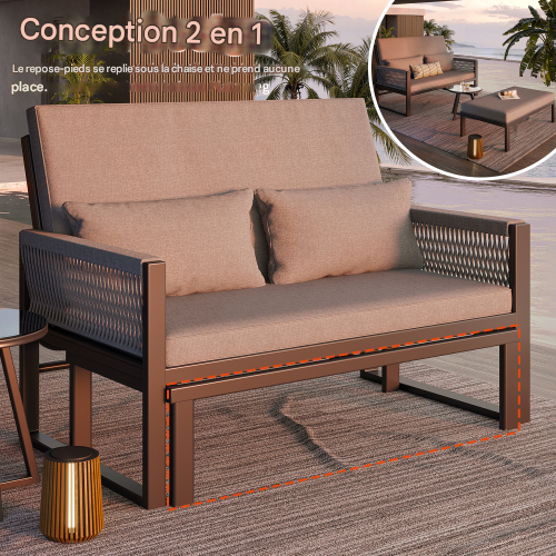 Canapé D'extérieur 2-4 Places Avec 1 Table En Verre-canapé De Jardin-résistant Aux Uv-gris