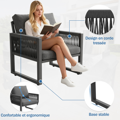 Ensemble Meuble De Jardin-canapé D'extérieur 6-7 Places-résistant Aux Intempéries-gris