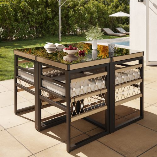 Ensemble De Canapé De Jardin-pour 4 Personnes-en Fer-avec 4 Coussins Beiges-noir