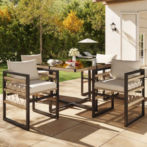 Ensemble De Canapé De Jardin-pour 4 Personnes-en Fer-avec 4 Coussins Beiges-noir