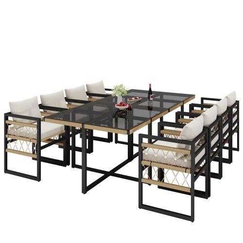 Ensemble De Canapé De Jardin-pour 4 Personnes-en Fer-avec 4 Coussins Beiges-noir