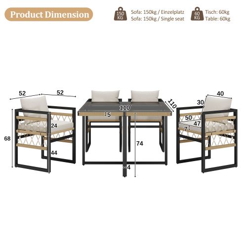 Ensemble De Canapé De Jardin-pour 4 Personnes-en Fer-avec 4 Coussins Beiges-noir