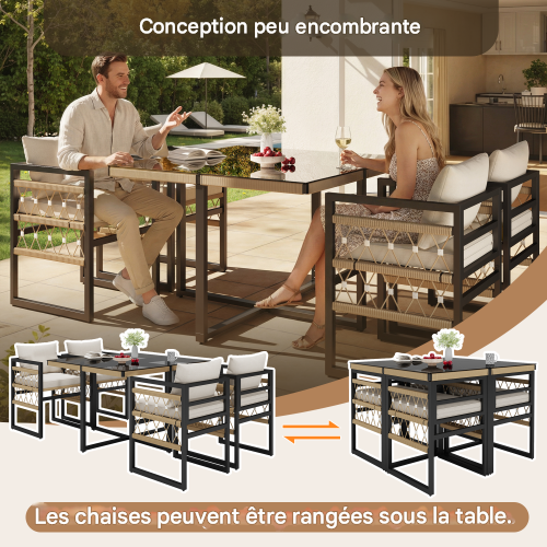 Ensemble De Canapé De Jardin-pour 4 Personnes-en Fer-avec 4 Coussins Beiges-noir