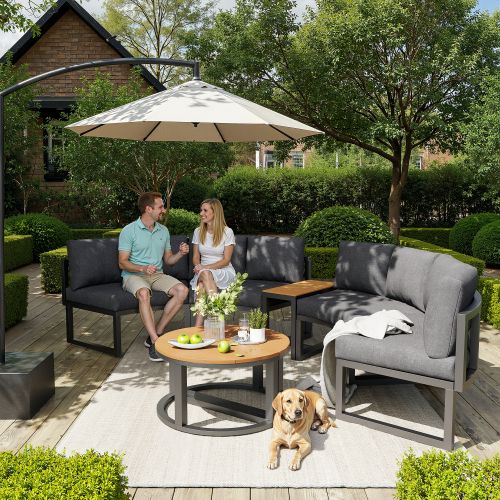 Ensemble De Canapé De Jardin-pour 4 à 6 Personnes-pieds Réglables-modularité Flexible-gris