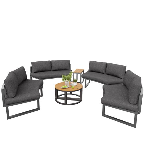 Ensemble De Canapé De Jardin-pour 4 à 6 Personnes-pieds Réglables-modularité Flexible-gris