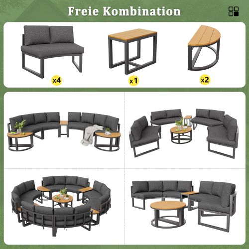 Ensemble De Canapé De Jardin-pour 4 à 6 Personnes-pieds Réglables-modularité Flexible-gris