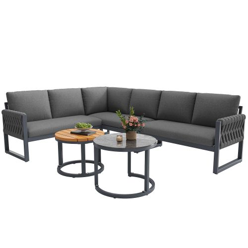 Ensemble De Canapé De Jardin-coussins Déhoussables Et Amovibles-pour 5 à 6 Personnes-gris