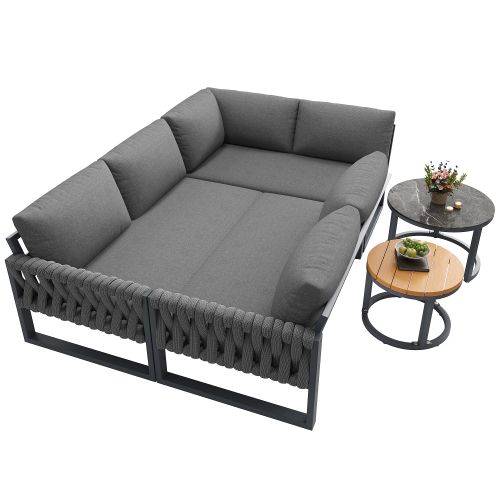 Ensemble De Canapé De Jardin-coussins Déhoussables Et Amovibles-pour 5 à 6 Personnes-gris