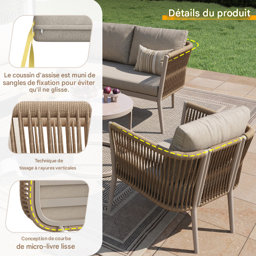 Ensemble De Canapé De Jardin-pour 5 à 6 Personnes-canapé D'angle Modulable-beige