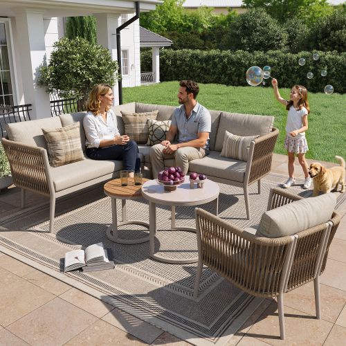 Ensemble De Canapé De Jardin-pour 5 à 6 Personnes-canapé D'angle Modulable-beige