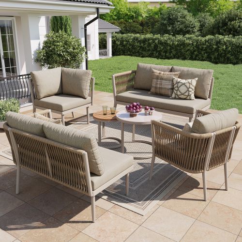 Ensemble De Canapé De Jardin-pour 5 à 6 Personnes-canapé D'angle Modulable-beige