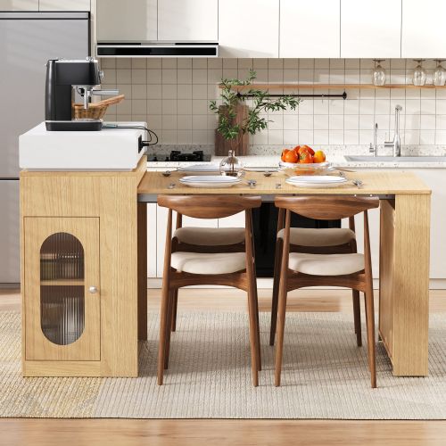 Îlot De Cuisine Sur Roulettes-table à Manger Extensible-bar-avec Multiprises Et Crochets-bois