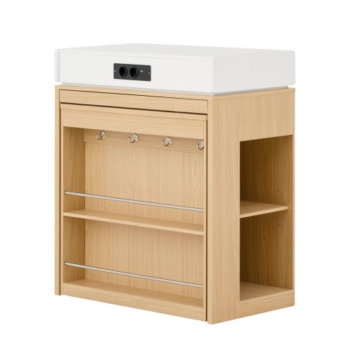 Îlot De Cuisine Sur Roulettes-table à Manger Extensible-bar-avec Multiprises Et Crochets-bois