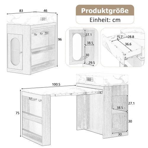 Îlot De Cuisine Sur Roulettes-table à Manger Extensible-bar-avec Multiprises Et Crochets-bois
